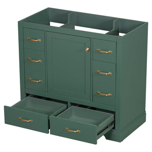 English Elm 36" Modern Bathroom Vanity Cabinet Base with Six Drawers, Adjustable Shelf & Drawer Organizer Green WF307973AAF