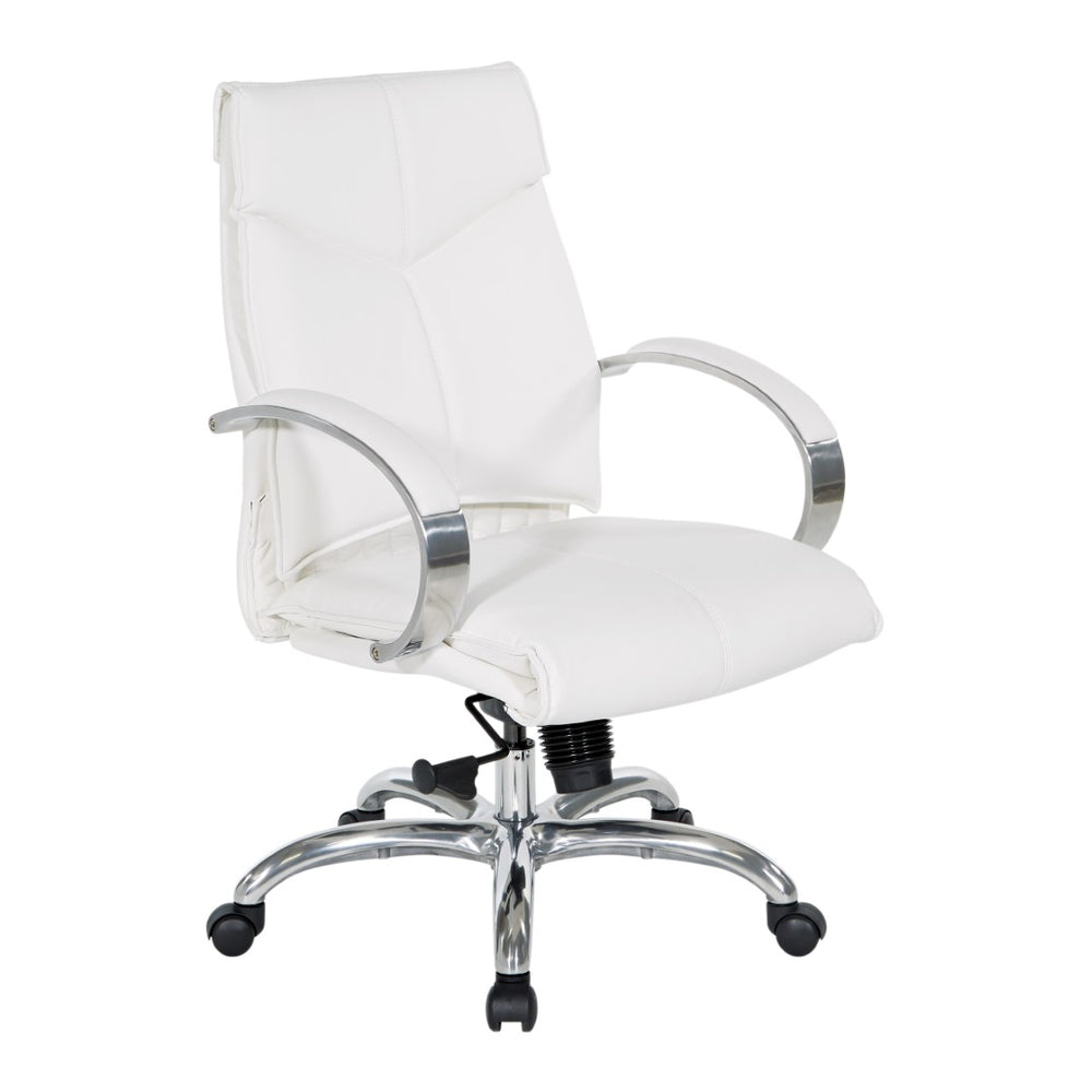 OSP Home Furnishings Deluxe Executive Office Chair with Lumbar Support Faux Leather and Aluminum Base 7251-R101