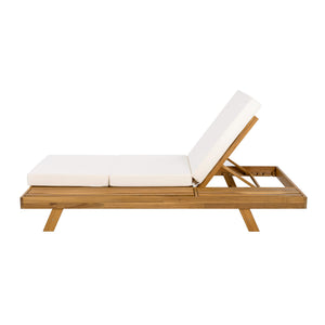 English Elm Christopher Knight Home® - Lounge Chaise Set - Adjustable Acacia Wood Frame With Cream Cushion, Perfect For Outdoor Relaxation N770P253442T_N770P208317C