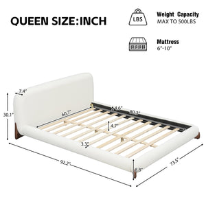 English Elm Queen Boucle Platform Bed Curved Padded Headboard Solid Wood Legs Modern Bedroom N757Q333874W