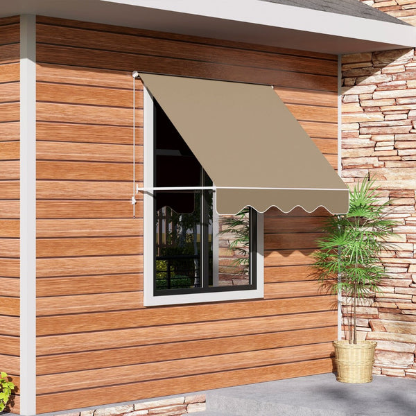 English Elm Outsunny 6' Manual Retractable Awning - Uv-Resistant Patio Shade For Windows & Balconies, Cream White W2225P200857-GIGA