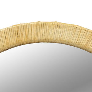 English Elm 39.00x26.00x1.20" Handwoven Rattan Arched Wall Mirror Bohemian Organic Accent B035P437551