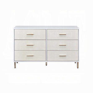 English Elm White Champagne Faux Crocodile 6-Drawer Dresser with Gold Legs and Pulls — Elegant White Frame, Luxe Texture, 47" Wide Storage Retreat B062P209045