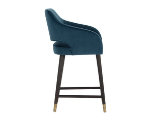 Sunpan Adelaide Counter Stool - Elegant Design with Sloping Arms and Antique Brass Caps for Modern Spaces Timeless Teal