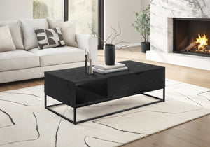 English Elm Coffee Table with Lift Top Hidden Storage Black Laminate Metal Base Modern Living Room B2710P461754
