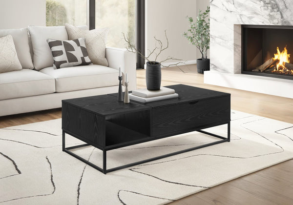 English Elm Coffee Table with Lift Top Hidden Storage Black Laminate Metal Base Modern Living Room B2710P461754