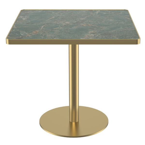 English Elm Square Bistro Dining Table Faux Marble Top Tulip Pedestal Base Gold Metal Frame W3316P421499