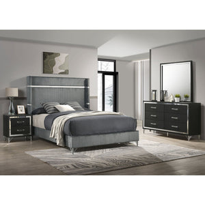 English Elm Malcolm Queen Bedroom Set Velvet Wingback Bed Chrome Accents Glam Suite Grey+Black B062S01746