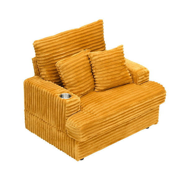 English Elm 39-inch Spring Corduroy Armchair and Ottoman Set with Cup Holder, Plush Sponge Cushions, 350lb Support Orange W1658S00074