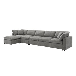 English Elm [video Modular Cloud Sectional Sofa Chenille Six Seat Sleeper with Ottoman for Living Room Gray N723S9583G