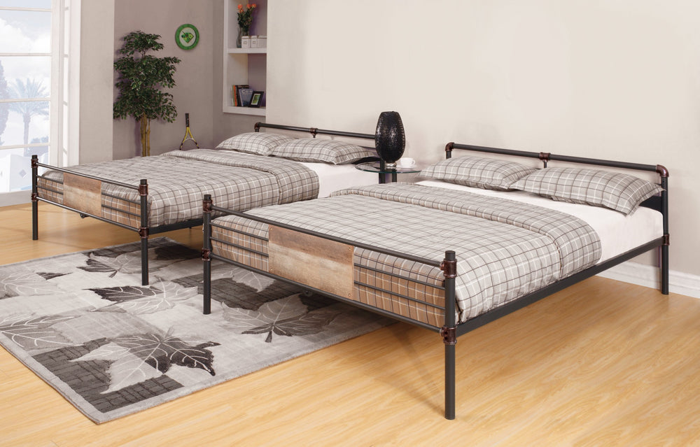 English Elm Brantley Sandy Black & Dark Bronze Hand-Brushed Finish Queen/Queen Convertible Metal Bunk Bed with Slat System Black 85 L x 21 W x 5 H B2726S00510