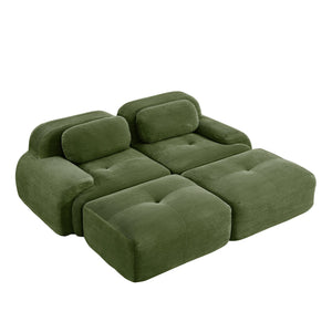 English Elm 2-seat Modular Corduroy Sofa Ergonomic Curved Design with Resilient Cushioning for Living Rooms Olive Green W714S01256