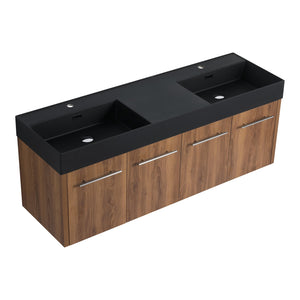 English Elm 60 Inch Wall-Mounted Bathroom Vanity With Double Black Resin Sink For Modern Elegance & Functionality W999S00251