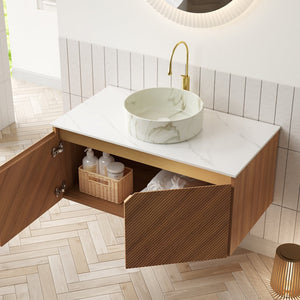 English Elm RUBEN 36" Bathroom Vanity with High-Hardness Marble Ceramic Basin, Twill Wood Doors & Soft-Close SystemRUBEN 36" Bathroom Vanity with High-Hardness Marble Ceramic Basin, Twill Wood Doors & Soft-Close System Brown Oak,Carrara White,Stone White W2615S00482