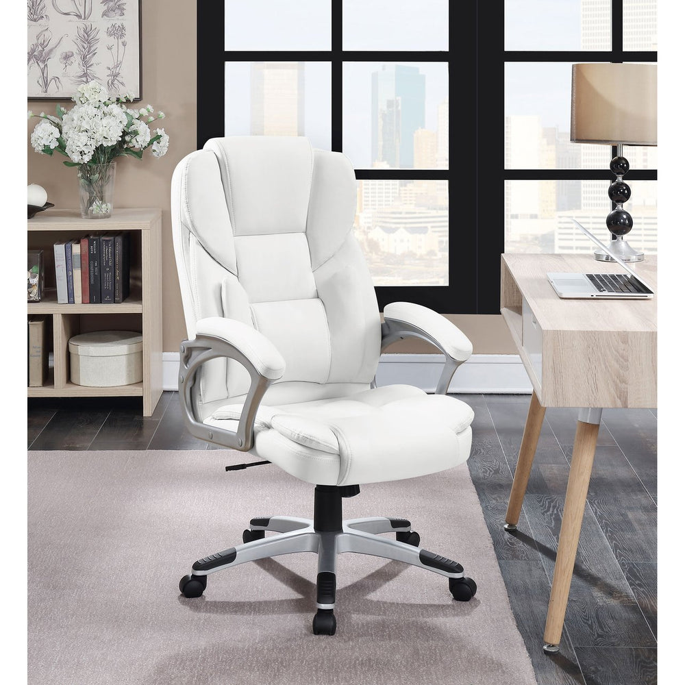 English Elm Kaffir White Leatherette Adjustable Office Chair with Ergonomic Support, Swivel, Casters, Modern Comfort B062P344897