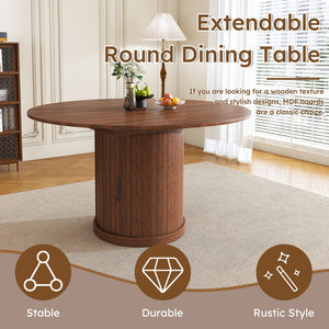 English Elm 47 Inch Extendable Round Dining Table Walnut Finish Seats 8 with Wire Grid Shelf W2700P385519