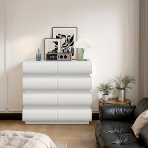 English Elm 8 Modern 8-Drawer Dresser for Bedroom with Handle-Free Design, Spacious Chest for Organized Living White W757P235729