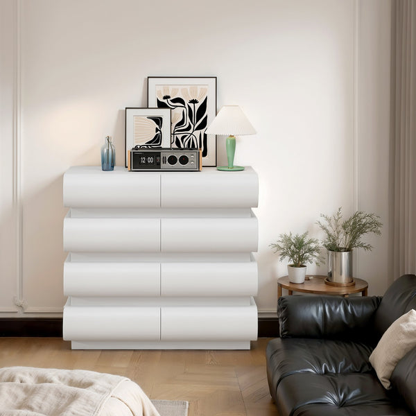 English Elm 8 Modern 8-Drawer Dresser for Bedroom with Handle-Free Design, Spacious Chest for Organized Living White W757P235729