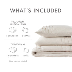 English Elm 3-piece Cal King Pintuck Pleated Microfiber Comforter Set Soft Washed Tailored Bedding Neutral B035P463229