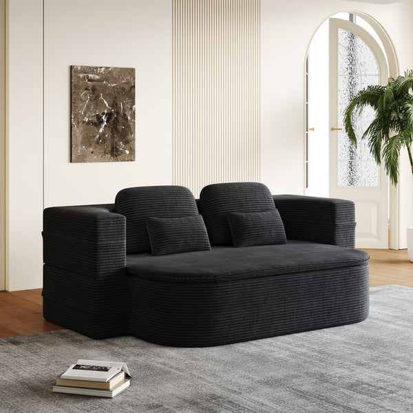 English Elm 75''2-In-1 Foldable Sofa Bed - Versatile Corduroy Lounge With Integrated Blanket & Pillows For Comfort W834P317046