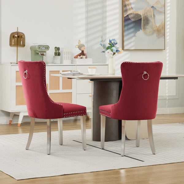 English Elm Nikki Velvet Tufted Dining Chair with Chrome Legs, Nailhead Trim, Plush High-Rebound Seat Comfort WINE RED W1143P369090