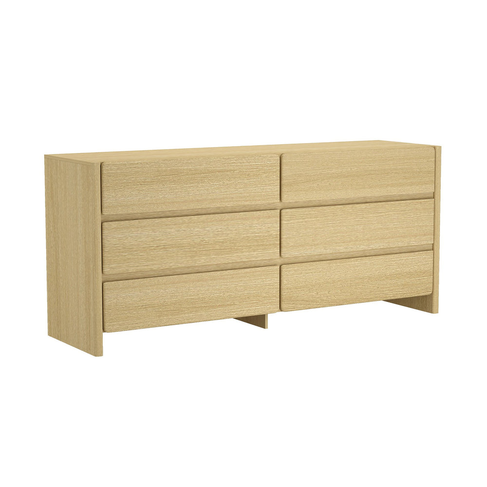 English Elm Linda 72" Dresser Natural Oak – 6-Drawer Minimalist Low-Profile Storage with Rich Wood Grain Appeal B365S00067
