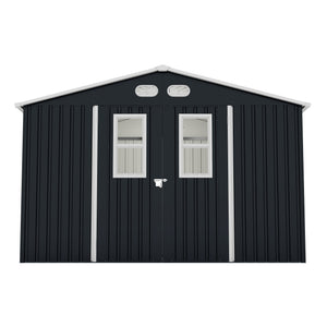 English Elm Outdoor Metal Storage Shed 8x10 with Four Windows Lockable Doors Waterproof Steel W1598S00038
