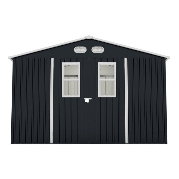 English Elm Outdoor Metal Storage Shed 8x10 with Four Windows Lockable Doors Waterproof Steel W1598S00038