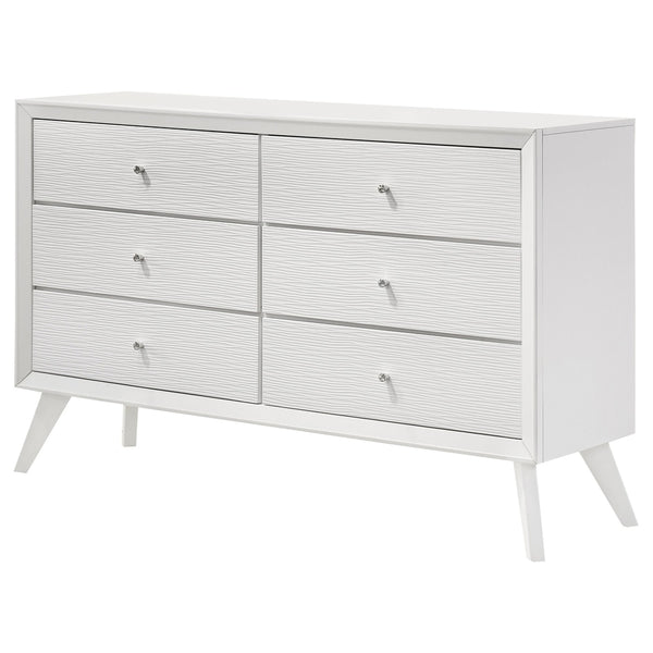 English Elm Contemporary Solid Wood White Dresser with Mirror Angled Legs and Bronze Knobs B2741S00876