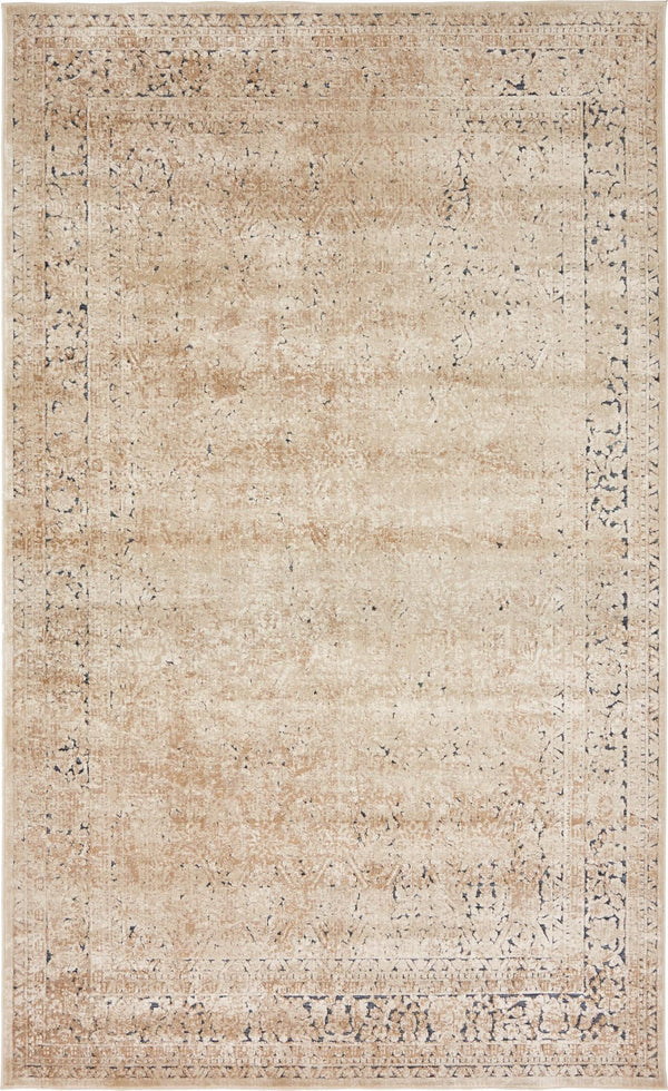 Unique Loom Chateau Jefferson Machine Made Border Rug Beige, Beige/Ivory/Light Brown/Blue 5' 1" x 8' 0"