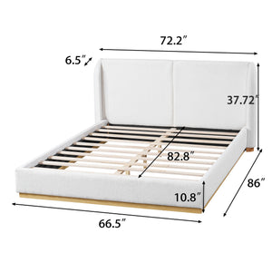 English Elm Modern Bouclé Upholstered Queen Bed Sculptural Winged Headboard Enclosed Wood Base N769Q376582W