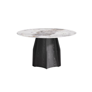 English Elm 53" Round Marble Dining Table - Elegant Sintered Stone Top & Solid Oak Base For 6 People Comfort W1535S00457