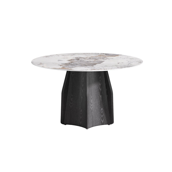 English Elm 53" Round Marble Dining Table - Elegant Sintered Stone Top & Solid Oak Base For 6 People Comfort W1535S00457