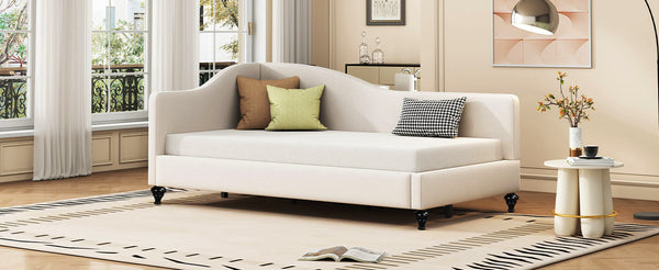 English Elm Twin L-shaped Linen Daybed with Solid Wood Legs for Bedroom or Studio Lounging SF100145AAA-1