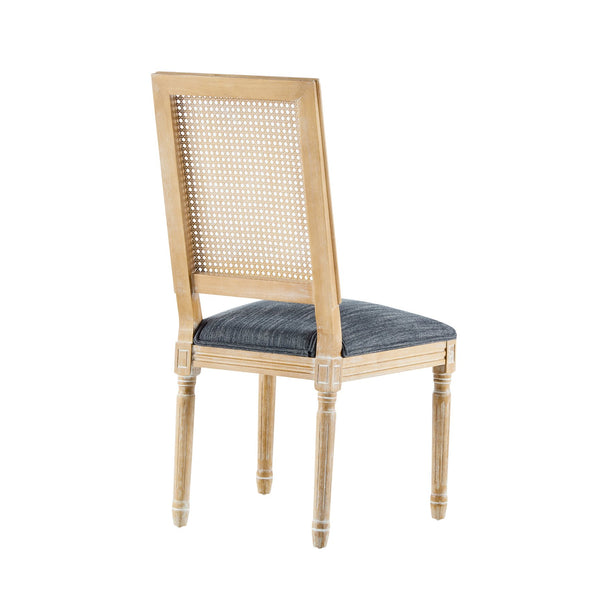 English Elm [set of 2] French Provincial Rubberwood Dining Chairs with Cane Back and Fluted Legs Blue Gray N767P375346U