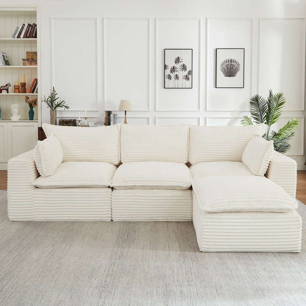 English Elm Cloud Corduroy Sectional Sofa Plush Modular L Shape Design with Convertible Ottoman W2339S00131