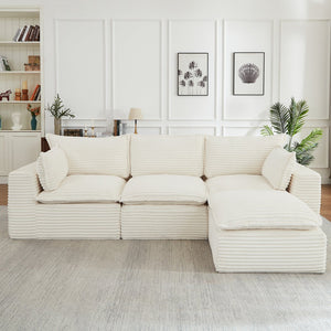 English Elm Cloud Corduroy Sectional Sofa Plush Modular L Shape Design with Convertible Ottoman W2339S00131