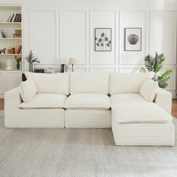 English Elm Cloud Corduroy Sectional Sofa Plush Modular L Shape Design with Convertible Ottoman W2339S00131