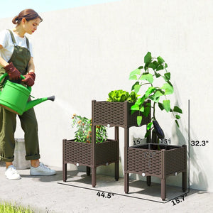 English Elm Elevated Modular Rattan Style Raised Garden Bed with Self Watering Reservoir Patio T3971P454896