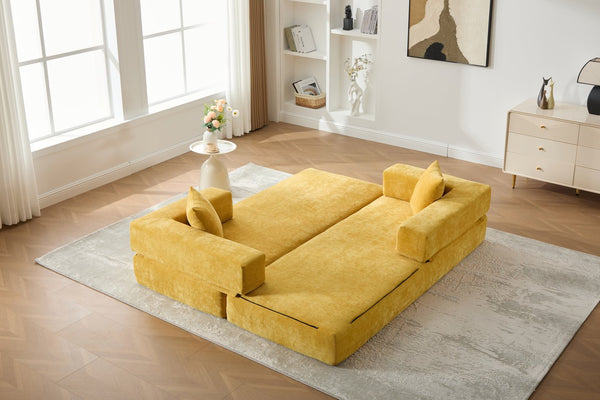 English Elm UNITED Folding Sofa Bed with Removable Cover Zipper, Chenille Memory Foam Sleeper for Small Spaces Yellow W1568P293806