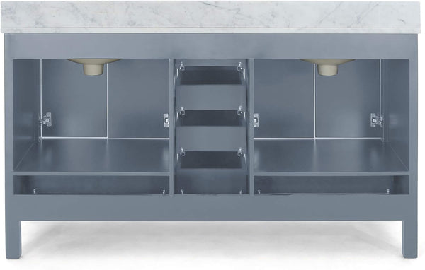 English Elm Christopher Knight Home® - 73'' Luxury Bathroom Vanity with Marble Top & Dual Ceramic Sinks, Freestanding 4-Door 3-Drawer Cabinet Grey N759S999017E