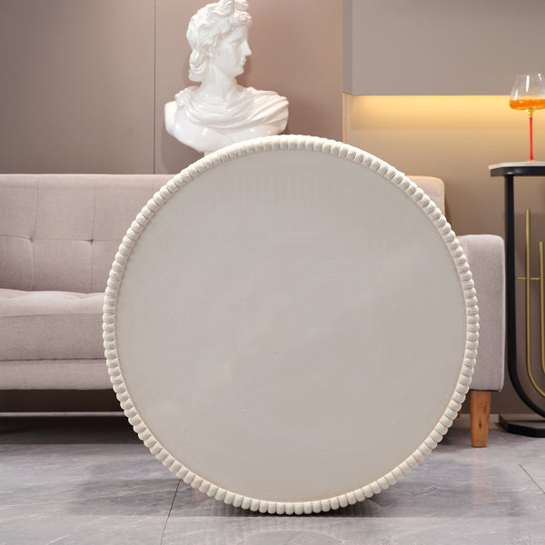 English Elm Off-white Fluted Drum Round Coffee Table Sculptural Magnesium Oxide Living Room Accent W5351P456935