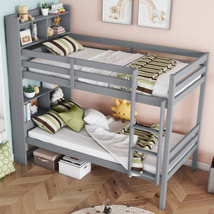 English Elm Twin Over Twin Bunk Bed With Storage Shelves, Safety Guardrails, Ladder & Convertible Design In Grey W504S00213-GIGA