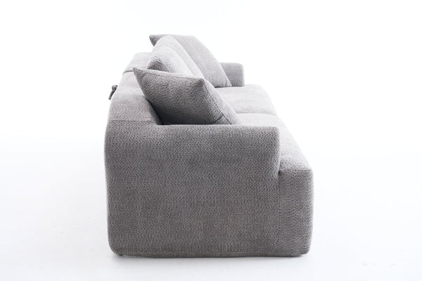 English Elm LY-024GY Plush 4-Seater Compression Sofa in Gray Crochet Yarn Fabric with 4 Pillows, Breathable Comfort 103" wide W2231S00017