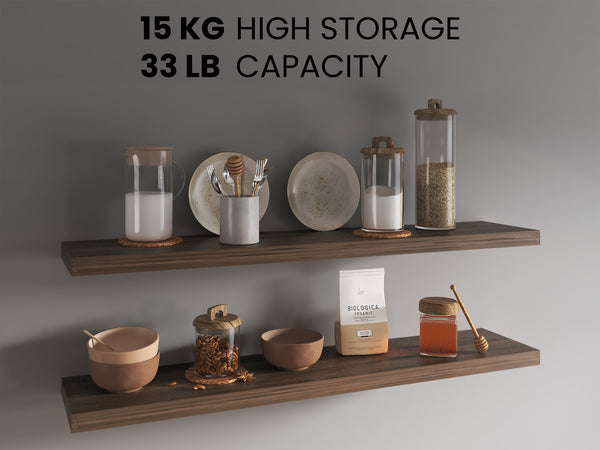 English Elm Ecco 47" Floating Shelves Set of 2 - Dark Brown Matte Particleboard, Hidden Brackets, Sturdy Stylish Storage B200P368122