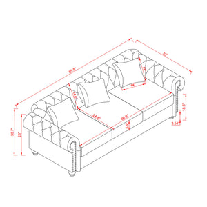 English Elm 85.8" Living Room Chesterfield Sofa with Storage Classic Tufted PU Upholstery Solid Wood Frame, 3-Seater Comfort Ivory White W1097S00150