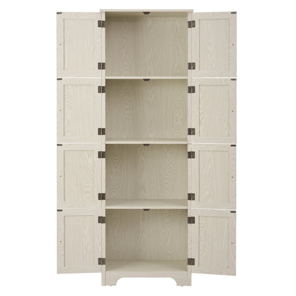 English Elm 72.4" Tall Storage Cabinet with 8 Doors and 4 Shelves, Oak Finish Large Freestanding Organizer for Home White W2275P292650