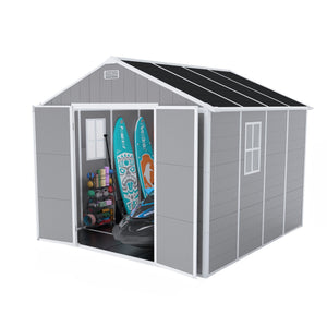 English Elm Campcraft 8x8 Ft Resin Storage Shed with Uv Resistant Polypropylene Panels and Hd Windows W1598S00013