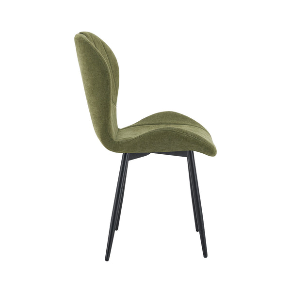 English Elm Set of 4 Olive Fabric Dining Chairs Ergonomic Cushion Black Steel Frame Modern Black+Green W1151P454883