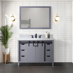 English Elm Dark Grey Bath Vanity Set With Carrara Marble Top & Matching Mirror - Elegant Storage Solution! B2731S00716